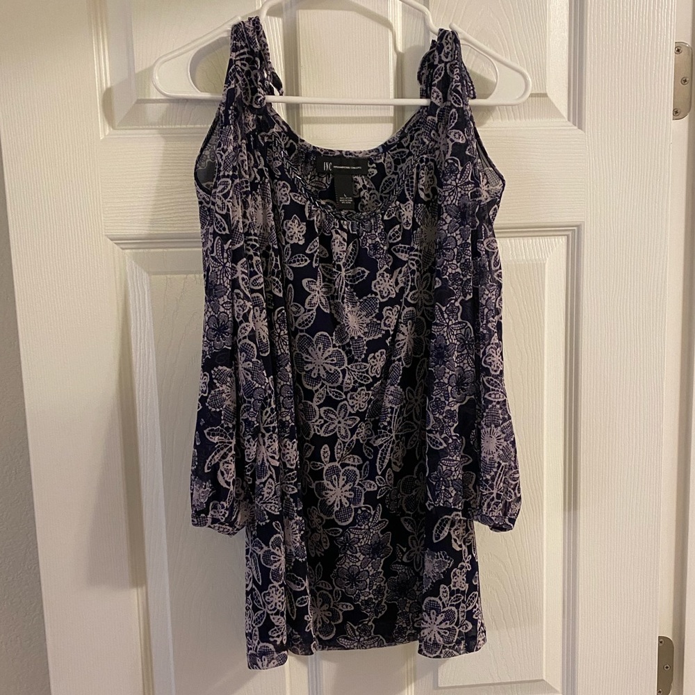 Purple “cold shoulder” blouse
